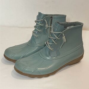 Sperry Womens Seafoam Green Rubber Duck Rain Boots Sz 11